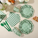 350 Pcs Green Gingham Plates and Napkins Party Supplies - Green and White Checkered Plates Sets Serve 50 Guests - Scalloped Gingham Paper Plate for Birthday Picnic BBQ Golf Party Decorations by CozyNest Decor