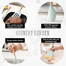 Country Kitchen Non Stick Silicone Utensil Set with Rounded Wood Handles for Cooking and Baking, 14 Piece Set, Mint by CozyNest Decor