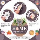 Interchangeable Welcome Sign for Front Door with 14 Changeable Icons, Farmhouse Front Porch Decor Rustic Wooden Wall Sign with 12 LED Lights, Outdoor Seasonal Welcome Home Decorations (Wood home1) by CozyNest Decor