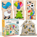 MAGIFIRE Wooden Puzzles for Toddlers 1-3 - 6-Pack Multicolor Cartoon Animal Puzzle Set - Large Easy-Grip Pieces for Small Hands with Storage Bag and Box by TinyTreasures Baby Boutique