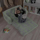 Kids Extra Wide Glow in The Dark Chairs for Toddler, 2-in-1 Toddler Soft Sherpa Couch Fold Out, Convertible Sofa to Lounger for Girls and Boys, Dark Grey by CozyNest Decor