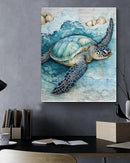 Coastal Sea Turtle Canvas Wall Art Turtle Nautical Ocean Theme Print Poster Framed Picture Painting for Home Beach House Bedroom Wall Decor 8x10 Inch by CozyNest Decor