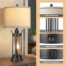QiMH Farmhouse Table Lamps for Living Room, Beside Lamps for Bedroom with USB A+C Charging Ports, Rustic Nightstand Lamp Set of 2 with Frosted Glass Night Light, 4 Bulbs Included (Black) by CozyNest Decor