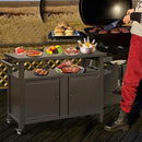Domi Grill Carts Outdoor Storage Cabinet with Wheels, Metal Outdoor Grill Kitchen Table Dining Cooking Prep BBQ Table for Patio, Kitchen Island, Home Party, Bar (Brown) by CozyNest Decor