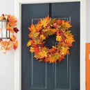 Glitzhome 24 Inch Pre-lit Fall Wreath, Autumn Wreath for Front Door, Lighted Maple Leaves Wreaths with Timer for Thanksgiving Halloween Christmas Wall Front Porch Home Decoration by CozyNest Decor