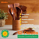 Riveira Dark Teak Kitchen Utensils Set - 12-Piece Non-Toxic Cooking Utensils Set - Wooden Spoons for Cooking - Spatula for Cooking - Teak Wooden Utensils by CozyNest Decor
