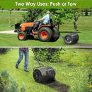 Seeutek Compost Spreader, 24" Peat Moss Spreader with 3 Heights, Top Soil Spreader W/Upgraded Side Latches Support Rod Powder Coated Metal Mesh Top Dressing Spreader for Lawn, 2 Way Uses-Push or Tow