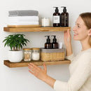 BGMG Wood Floating Shelves for Wall 24 inch Set of 2, Rustic Wooden Wall Mount Shelves for Living Room Bedroom Kitchen Farmhouse-24x6.7x1.25 inch- Gold Oak by CozyNest Decor
