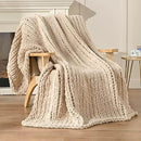 Esterra Chunky Knit Blanket Throw 50"x60", 100% Hand Knitted Chenille Throw Blanket, Cozy Soft Thick Cable Knit Throw Large Rope Knot Crochet Throw Blanket for Sofa Couch Bed, Sandshell/Oatmeal by CozyNest Decor