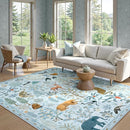 OJIA Animal Area Rugs 8x10, Soft 8x10 Washable Rugs for Living Room Bedroom, Non-Slip Boho Ultra-Thin Dining Room Rug Large Throw Carpet for Farmhouse Playroom Office, Light Blue by TinyTreasures Baby Boutique
