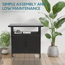 Outdoor Indoor Storage Cabinet with Rolling Wheels, Patio Serving Cart with Bar Table and Wicker Cabinet, Kitchen Island Prep Table, Black by CozyNest Decor