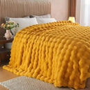 Lotus Karen Faux Fur Throw Blanket Ginger Yellow - Big Bubble Rabbit Fluff Blanket for Couch Bed Sofa,Softest Fluffy Fuzzy Cozy Blanket,Thick Furry Plush Shaggy Warm Blankets for Women,108x90 Inches by CozyNest Decor
