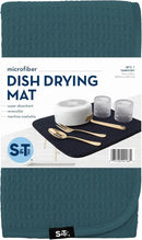 S&T INC. Dish Drying Mat, 16” x 18”, Absorbent Microfiber Kitchen Counter Mat, Dish Drying Pad for Dishes, Utensils, Pots and Pans, Large, Tapestry Blue by CozyNest Decor