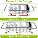 Dish Drying Rack in Sink, Expandable Stainless Steel Dish Drainer for Kitchen Sink, Dish Strainer Rack, Retractable Over Sink Dish Rack with Utensil Holder, 13.1''~16.6''D x 11.8''W, Silver by CozyNest Decor