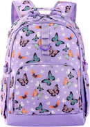 Choco Mocha Butterfly Backpack for Girls, Elementary School Backpack for Girls Ages 6-8 Kids Kindergarten Backpack Large Bookbag 18 Inch with Chest Strap, Purple by TinyTreasures Baby Boutique