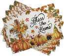 Fall Cross Pumpkin Placemats Set of 4 Autumn Thanksgiving Harvest Sunflower Maple Leaf Orange Linen Table Mats Seasonal Farmhouse Decorative Place Mat for Party Kitchen Dining Decor by CozyNest Decor