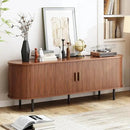 63" TV Stand with Power Outlet, Modern Media Console with Sliding Doors, Entertainment Center for TVs up to 60 Inch, Adjustable Shelves, Walnut by CozyNest Decor