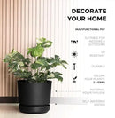 Elly Décor 8 inch Plastic Cylinder Planter Pot with Self-Watering Saucer and Drainage Hole,Lightweight & Extremely Durable, 8"x 8", Black by GreenHaven Gardens