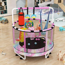LAMERGE 55" 7-in-1 Round Trampoline for Kids Boys & Girls Ages 1-8, Indoor & Outdoor Trampoline for Fun, Adjustable Height Handrail ＆ Enclosed Safety Net ＆ Durable Designs for Toddlers Children by TinyTreasures Baby Boutique