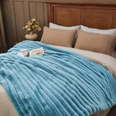 NEWCOSPLAY Faux Fur Throw Blanket Blue 3D Ribbed Plush Thick Warm Blanket for Couch Sofa Bed 850GSM (Blue Ribbed, Throw(50"x60")) by CozyNest Decor