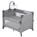 2-in-1 Baby Playard, Pack and Play Bassinet, Easy Folding Portable Crib with Music Mobile for Newborn to Toddlers (Grey) by TinyTreasures Baby Boutique