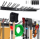 96 Inch Wall Mount Garden Tool Organizer, Garage Storage, Adjustable with 12 Heavy Duty Hooks and 4 Cable Ties, Max Load 960lbs, Black Iron, 96 x 1 x 4 Inches by GreenHaven Gardens