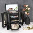 Jewelry Box for Women, Rustic Wooden Jewelry Boxes & Organizers with Mirror, 4 Layer Jewelry Organizer Box Display for Rings Earrings Necklaces Bracelets (Black) by TinyTreasures Baby Boutique