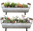 Galvanized Metal Trough Succulent Planter Farmhouse Metal Tray Rustic Tabletop Centerpiece Décor Set of 2 by GreenHaven Gardens