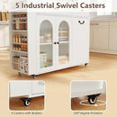 Kitchen Island with Drop Leaf & Power Outlet, Rolling Kitchen Island on Wheels with Trash Can Storage, Island Table Bar Cart with Spice Rack, Towel Rack, Drawers, Mobile Kitchen Carts on Wheels by CozyNest Decor