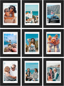 Vittanly 4x6 Picture Frames Set of 9, Shatter Resistant Plexiglass, Display 3.5x5 Pictures with Mat or 4x6 without Mat, Photo Frames for Wall or Tabletop, Engineered Wood, Black by CozyNest Decor