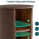 LINSY HOME Round Fluted End Table, Tall Side Table with Sliding Tambour Door and Storage Shelf, Modern Bedside Table, Mid-Century Nightstand for Living Room, Bedroom, Walnut by CozyNest Decor