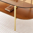 Oval Glass Coffee Table, Mid-Century Modern Design, L41 x W21 x H17 inch, for Living Room, 2-Tier Structure, Amber Glass Top and Walnut Finish Wood Shelf, Conical Legs with Gold Finish Frame by CozyNest Decor