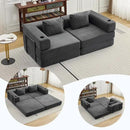 78" W Loveseat Sofa, 4 in 1 Convertible Floor Sofa Bed, Boneless Cloud Couch with Cup Holder, Fold Out Floor Couch, Loveseat Recliner Sleeper for Living Room Bedroom Lounge(Corduroy, White) by CozyNest Decor