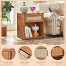 LEYAOYAO Boho Rattan Coffee Table Sets 2 Pieces, Nightstand with Charging Station and Coffee Table with Hidden Storage Compartment, Brown Living Room Table Set, Wood Furniture Sets for Home Office by CozyNest Decor