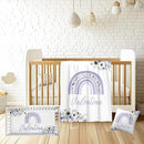 Baby Girl Crib Bedding Sets Personalized with Name – Custom 3-Piece Nursery Set, Rainbow with Floral Flannel Blanket, Crib Fitted Sheet & Pillowcase – Baby Newborn Infant Toddler Shower Gift by TinyTreasures Baby Boutique