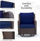 Towallmark Outdoor Swivel Wicker Glider Patio Chairs with Table Set, 3 Pieces Outdoor Bistro Set with 4”Thick Cushions and Coffee Table for Porch, Balcony, Deck (Blue) by GreenHaven Gardens