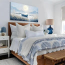 Large Wall Art for Living Room Bedroom Decor - Modern Nautical Beachy Ocean Beach Seascape Nature Artwork with Blue Boat Moon Lake Mountain Sea - Relaxing Serene Canvas Picture for Coastal Rustic Home by CozyNest Decor