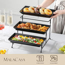 MALACASA 3 Tier Serving Trays for Party, Stoneware Serving Platters and Trays, 12 Inch Tiered Tray Stand, Fruit Tray, Trays for Serving Food, Black Dessert Stand with Collapsible Sturdier Metal Rack by CozyNest Decor