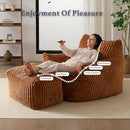 Oversized Bean Bag Chaise Lounge Chair Indoor for Adults with Armrests & Ottoman - Giant Comfy Orange Beanbag Floor Sofa Cloud Accent Chair for Reading, Gaming, Cozy Plush Cloud Mini Couch by CozyNest Decor