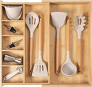 Adjustable Kitchen Drawer Organizer for Utensils and Junk, Food-Safe Contract Grade with 100% Sustainable Wood, Expandable from 10.5 to 19 Inches Wide - Natural Bamboo by CozyNest Decor