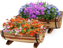 IDZO Solid Acacia Wood Half Barrel Planters Outdoor Set of 2 Different Sizes, Wooden Planters for Outdoor Plants with Metal Bands & Drainage Holes, Legs Included, Natural by CozyNest Decor