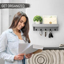 Rebee Vision Decorative Key Holder for Wall - Modern Farmhouse Wall Mount Mail Organizer Keys Hanger with Floating Shelf, 5 Rustic Key Hooks for Entryway Home Decor (Gray) by CozyNest Decor