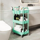 UDEAR 3-Tier Rolling Utility Cart,Multifunctional Storage Shelves with Handle and Lockable Wheels for Room,Office,Kitchen,Bathroom,with 3 Hanging Cups,Green by CozyNest Decor