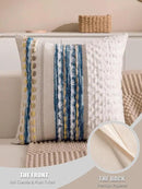 Boho Chenille Tufted Couch Throw Pillow Covers 18x18 Inch Set of 2 Farmhouse Striped Decorative Pillow Covers Accent Neutral Square Pillowcase Blue Cushion Covers for Livingroom Sofa Bed by CozyNest Decor