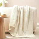 Amélie Home Chenille Knit Throw Blanket for Couch, Checkered Texture Decorative Soft Blanket for Sofa, Bed & Living Room, 50"x60", Ivory by CozyNest Decor
