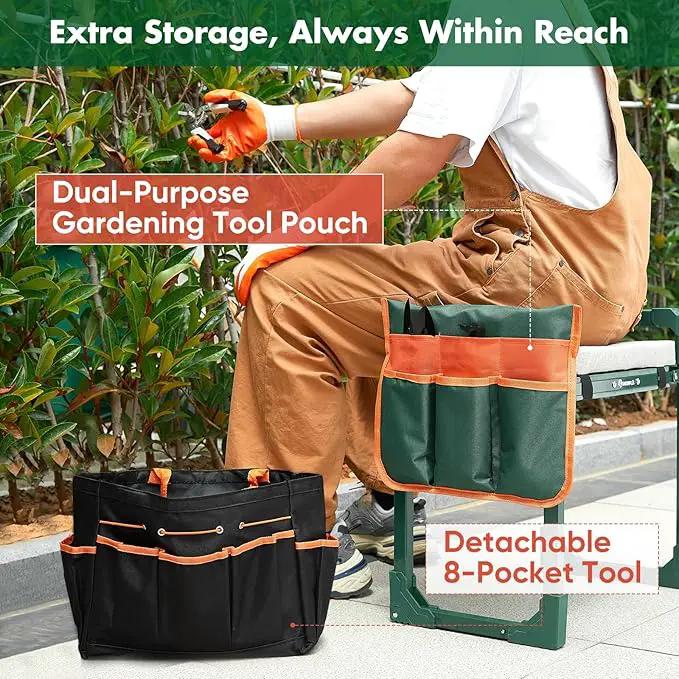 Garden Kneeler and Seat Foldable Kneeling Chair with Extendable Legs & Thickened Pad,Heavy Duty Foldable Gardener Stool with Tool/Storage Bags for Grandparents Gardeners, photo 9 of 9