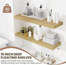 Fun Memories Floating Shelves for Wall 36 Inches, Wood Shelves with Invisible Bracket, 10" Deep Shelves Wall Mounted, Large Wood Floating Shelves for Living Room Bathroom, Oak, Set of 2 by CozyNest Decor