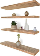 24 Inch Floating Shelves for Wall Rustic Light Wood Wall Shelves for Bedroom Set of 4 by CozyNest Decor