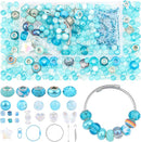 630pcs Beads for Bracelets Making Kit, European Large Hole Beads for Pens, 8mm Round Glass Beads with Charms Spacer Beads for DIY Bracelet Necklace Earring Jewelry Making (Lake Blue) by TinyTreasures Baby Boutique