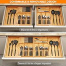 BAMEOS Expandable Silverware Drawer Organizer with Removable Knife Blocks, Bamboo Kitchen Utensil Holder from 21" to 36", Large Cutlery Tray with Divider for Forks, Spoons, Knives by CozyNest Decor